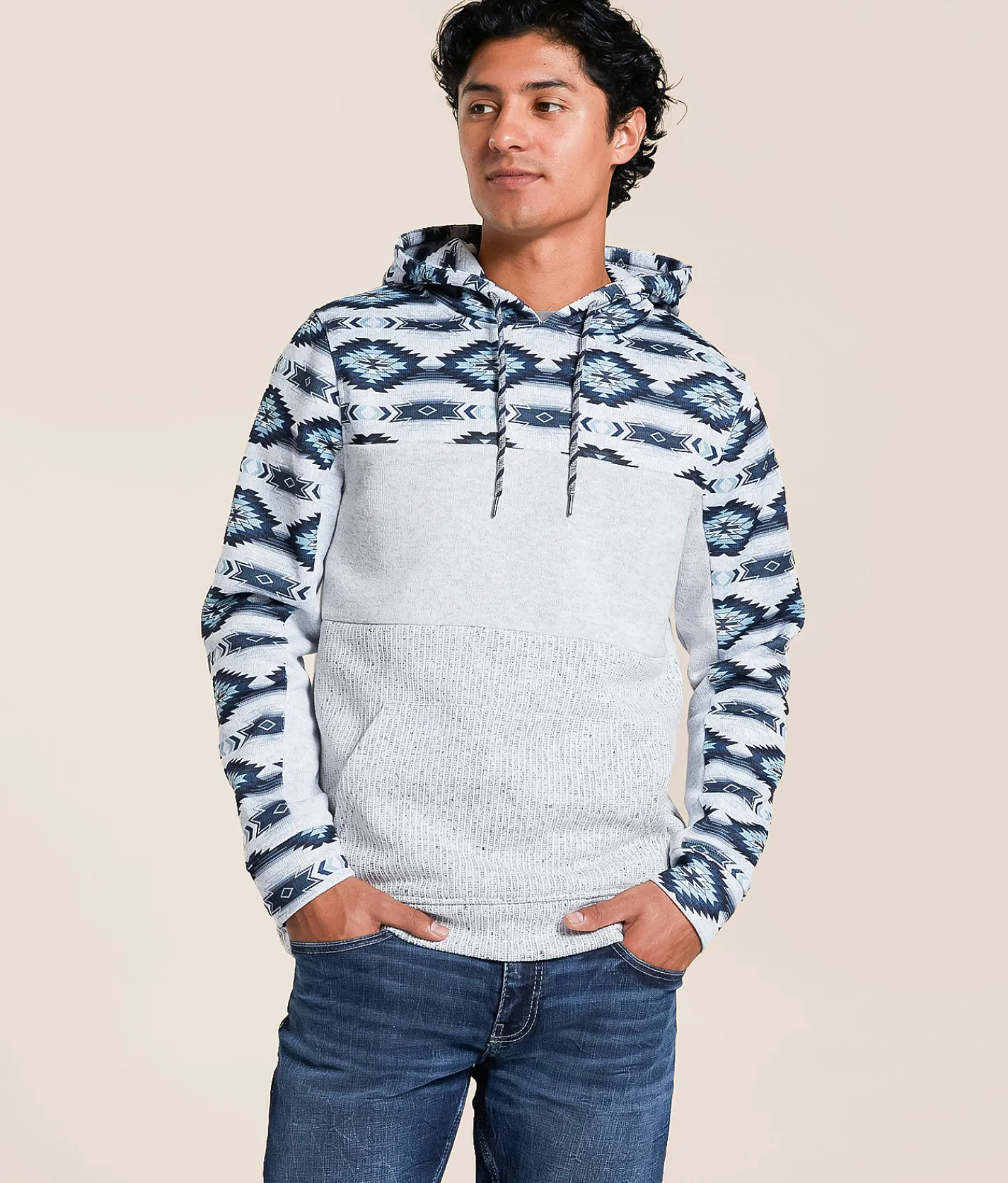 Tops | Departwest Cozy Southwestern Hooded Sweatshirt Ombre Blue