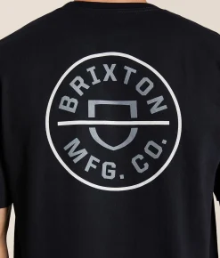 Graphic T-Shirts | Brixton Crest II T-Shirt Black Dark Sage Warm Grey