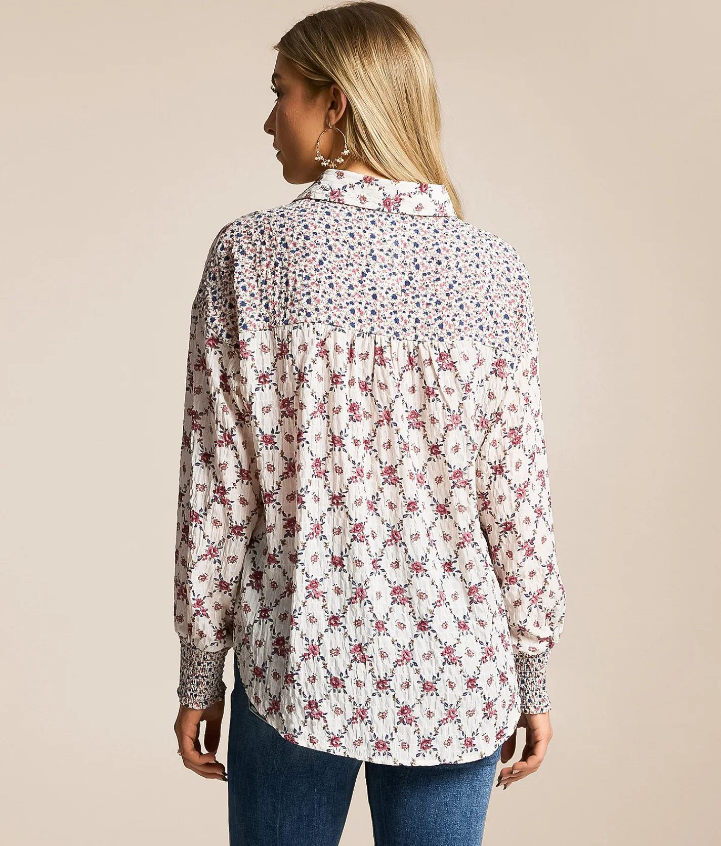Daytrip Crinkle Floral Oversized Blouse Cream Multi Outlet