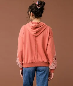 Gimmicks Crochet Applique Hooded Sweatshirt Red New