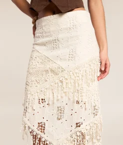 Bottoms | Miss Me Crochet Asymmetrical Midi Skirt Cream White