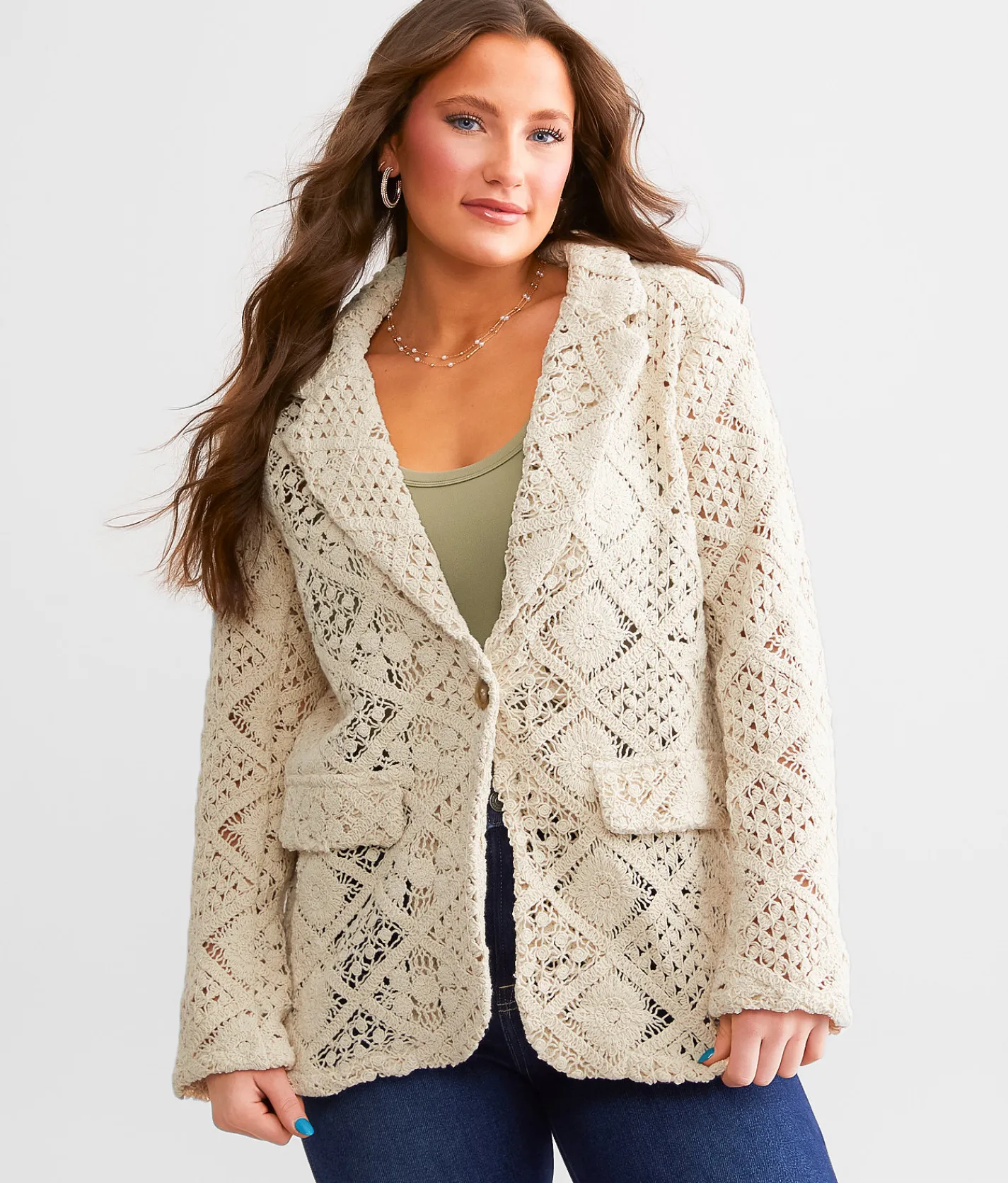 Miss Me Crochet Blazer Natural Best