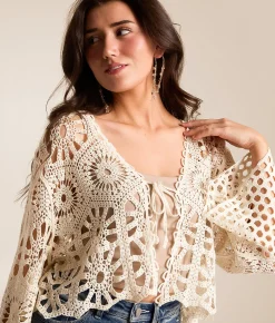So Me Crochet Cropped Cardigan Natural Clearance