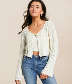 Willow & Root Crochet Cropped Cardigan Sweater Cream Sale