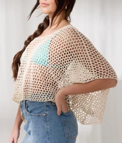 33 Coastal Crochet Cropped Sweater Cream New