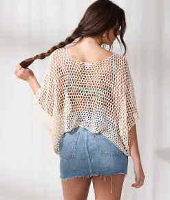 33 Coastal Crochet Cropped Sweater Cream New