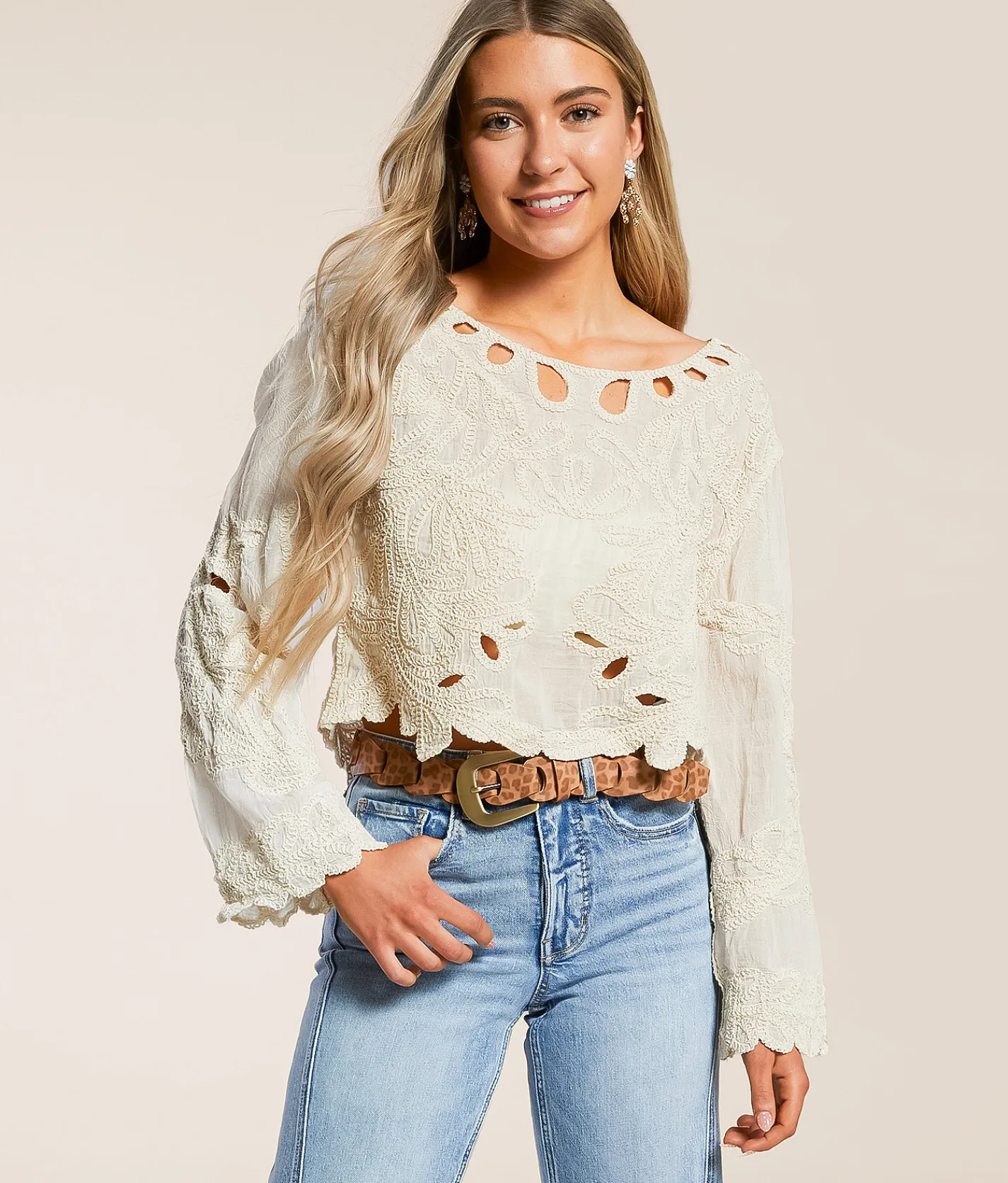 POL Crochet Cropped Top - One Size Natural Discount