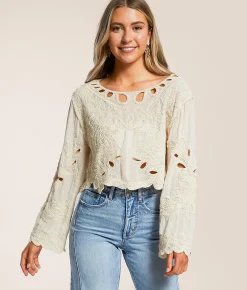 POL Crochet Cropped Top - One Size Natural Discount