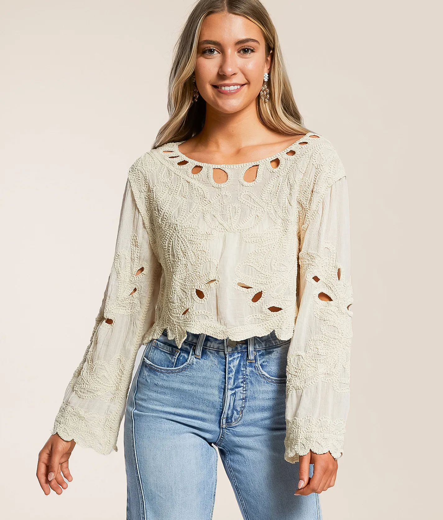 POL Crochet Cropped Top - One Size Natural Discount