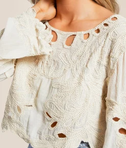 POL Crochet Cropped Top - One Size Natural Discount