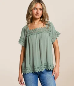 Tops | Daytrip Crochet Flowy Top Iceberg Green
