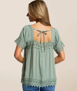 Tops | Daytrip Crochet Flowy Top Iceberg Green