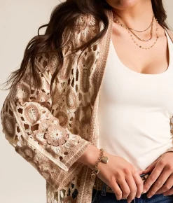 Tops | POL Crochet Flyaway Cardigan - One Size Beige