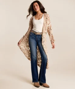 Tops | POL Crochet Flyaway Cardigan - One Size Beige