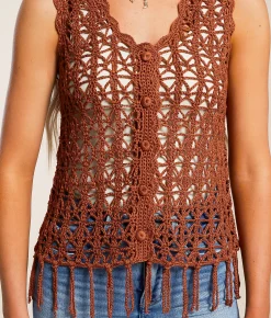 Daytrip Crochet Fringe Sweater Tank Top Henna Best