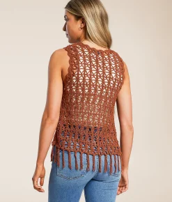 Daytrip Crochet Fringe Sweater Tank Top Henna Best