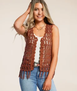 Daytrip Crochet Fringe Sweater Tank Top Henna Best