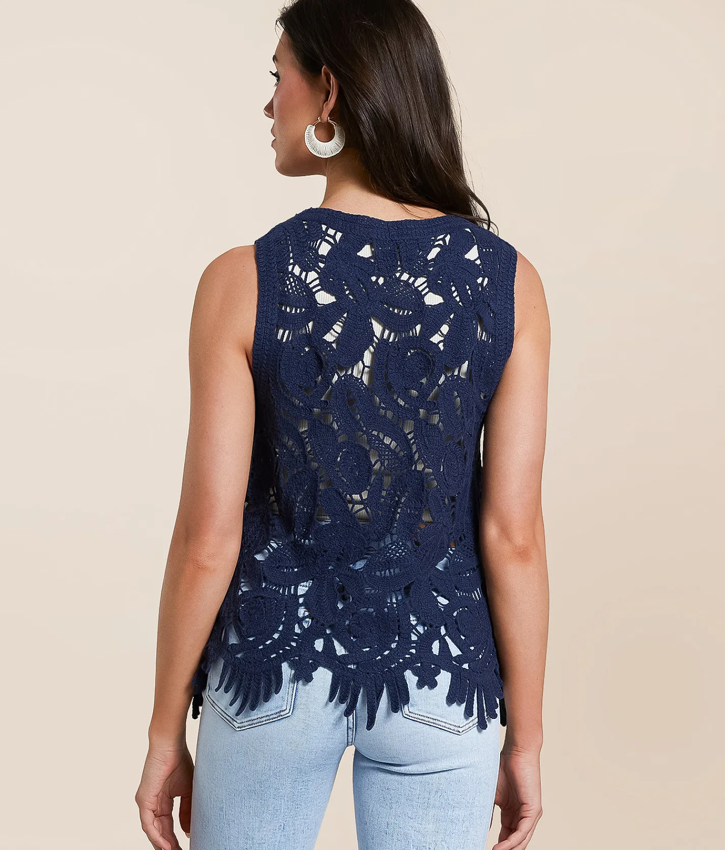 Tops | En Creme Crochet Fringe Tank Top Mood Indigo