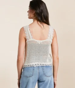 Tops | Main Strip Crochet Front Tie Sweater Vest Natural
