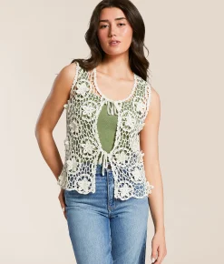 Daytrip Crochet Front Tie Tank Top Cream Sale