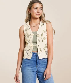 Tops | Willow & Root Crochet Front Tie Tank Top Cream