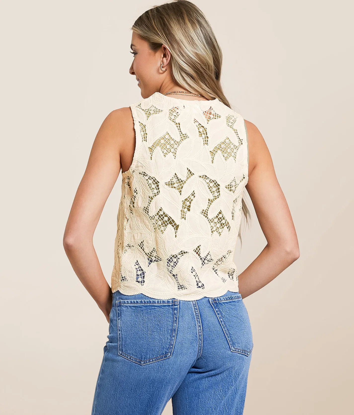 Tops | Willow & Root Crochet Front Tie Tank Top Cream