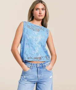 Willow & Root Crochet Front Tie Tank Top Blue Hot