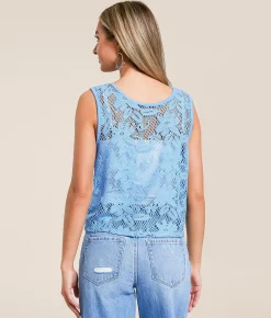 Willow & Root Crochet Front Tie Tank Top Blue Hot