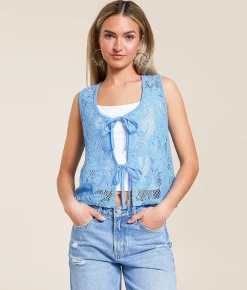 Willow & Root Crochet Front Tie Tank Top Blue Hot