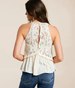 Tops | Miss Me Crochet High Neck Tank Top Natural