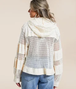 POL Crochet Hooded Jacket Charcoal