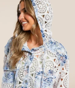 POL Crochet Hooded Shacket Ivory Multi Hot