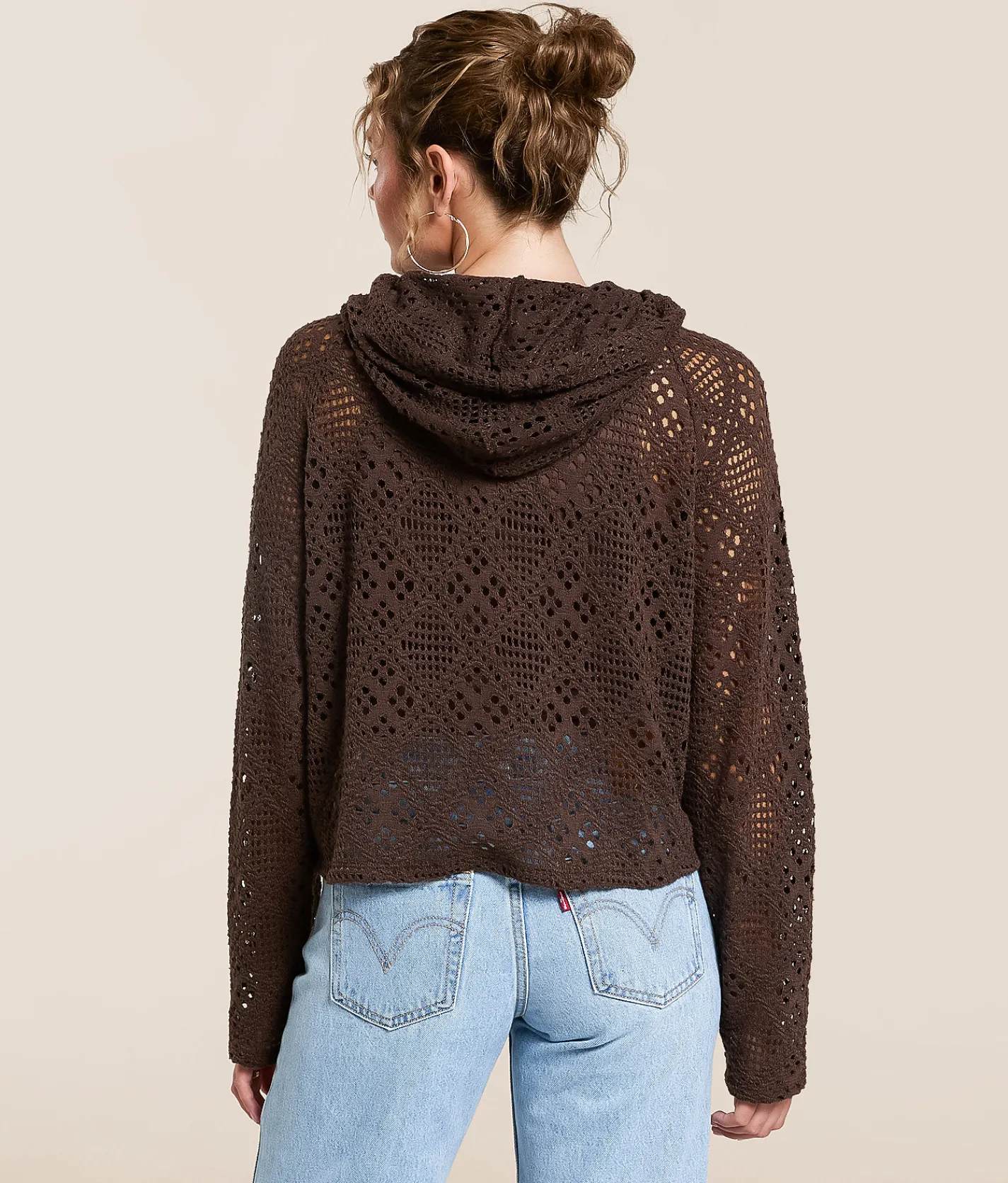 Tops | Gilded Intent Crochet Hoodie Chocolate Martini