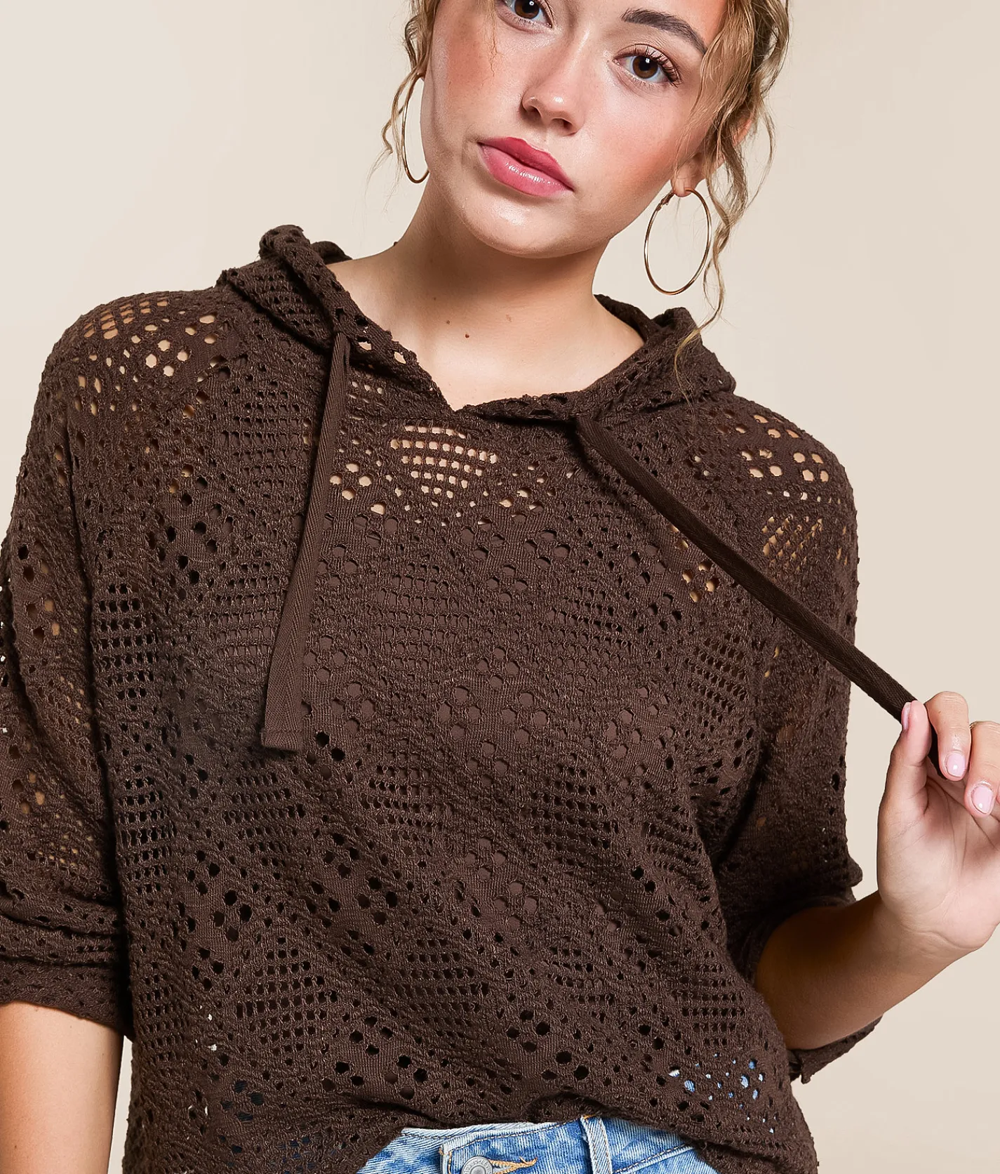 Tops | Gilded Intent Crochet Hoodie Chocolate Martini