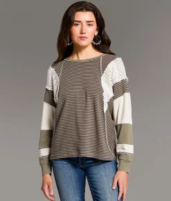 Tops | BKE Crochet Inset Oversized Top Green
