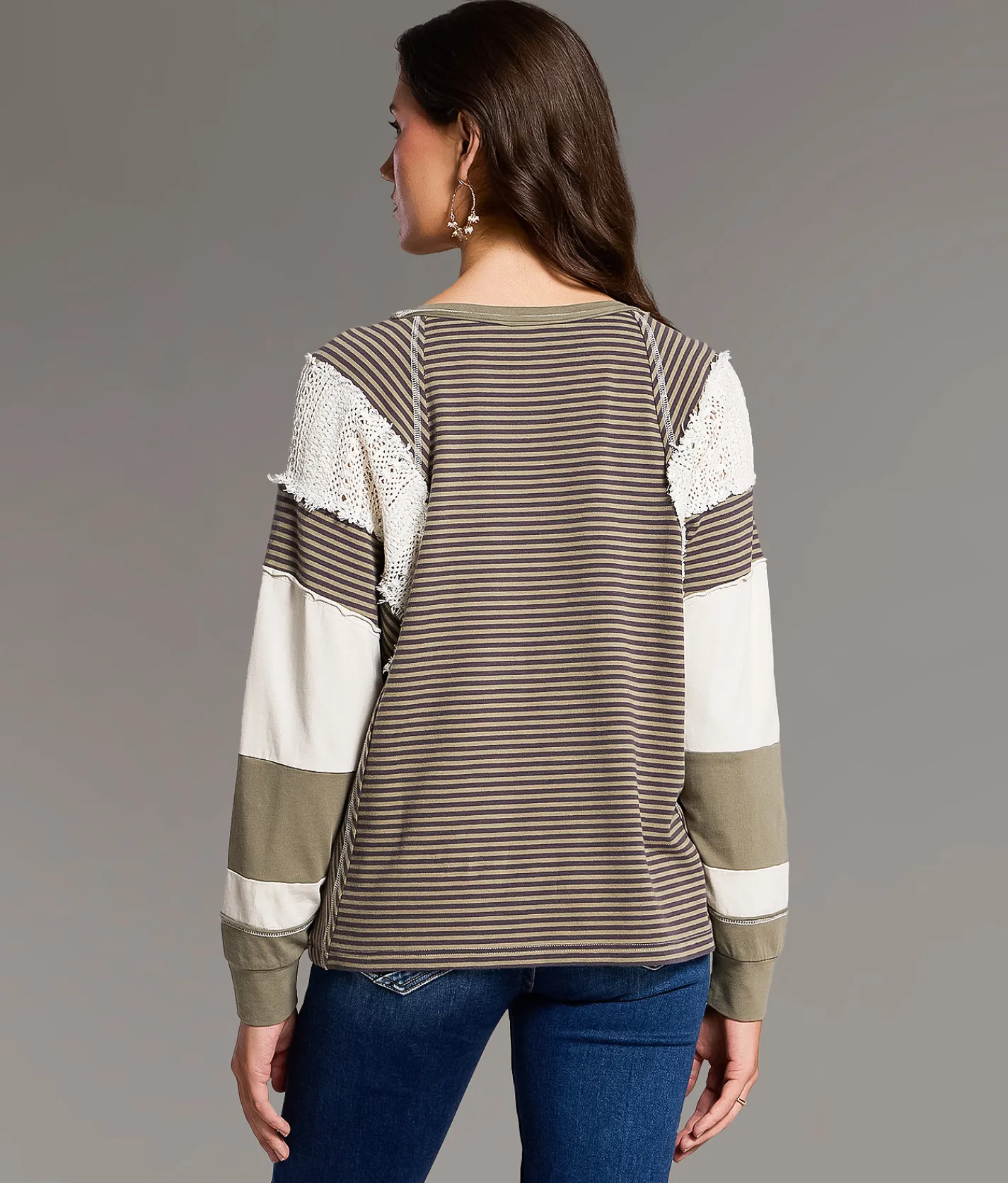 Tops | BKE Crochet Inset Oversized Top Green