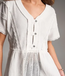 BKE Crochet Lace Peplum Henley White New