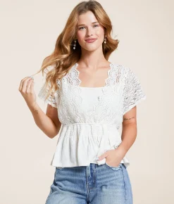 Daytrip Crochet Lace Peplum Top White Online