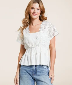 Daytrip Crochet Lace Peplum Top White Online