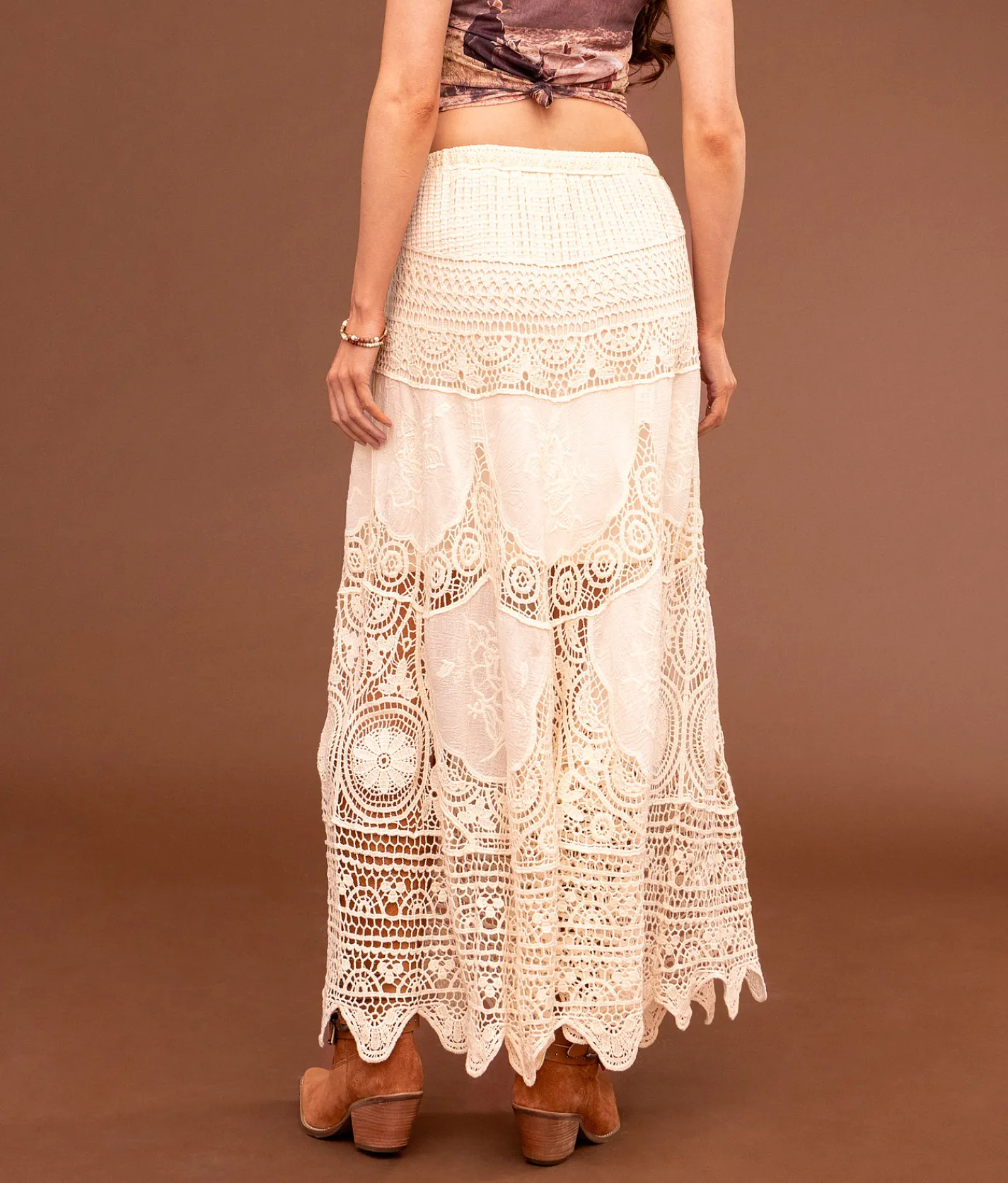 Sterling & Stitch Crochet Midi Skirt Cream Online