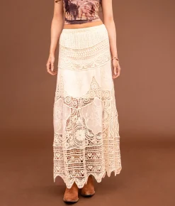 Sterling & Stitch Crochet Midi Skirt Cream Online