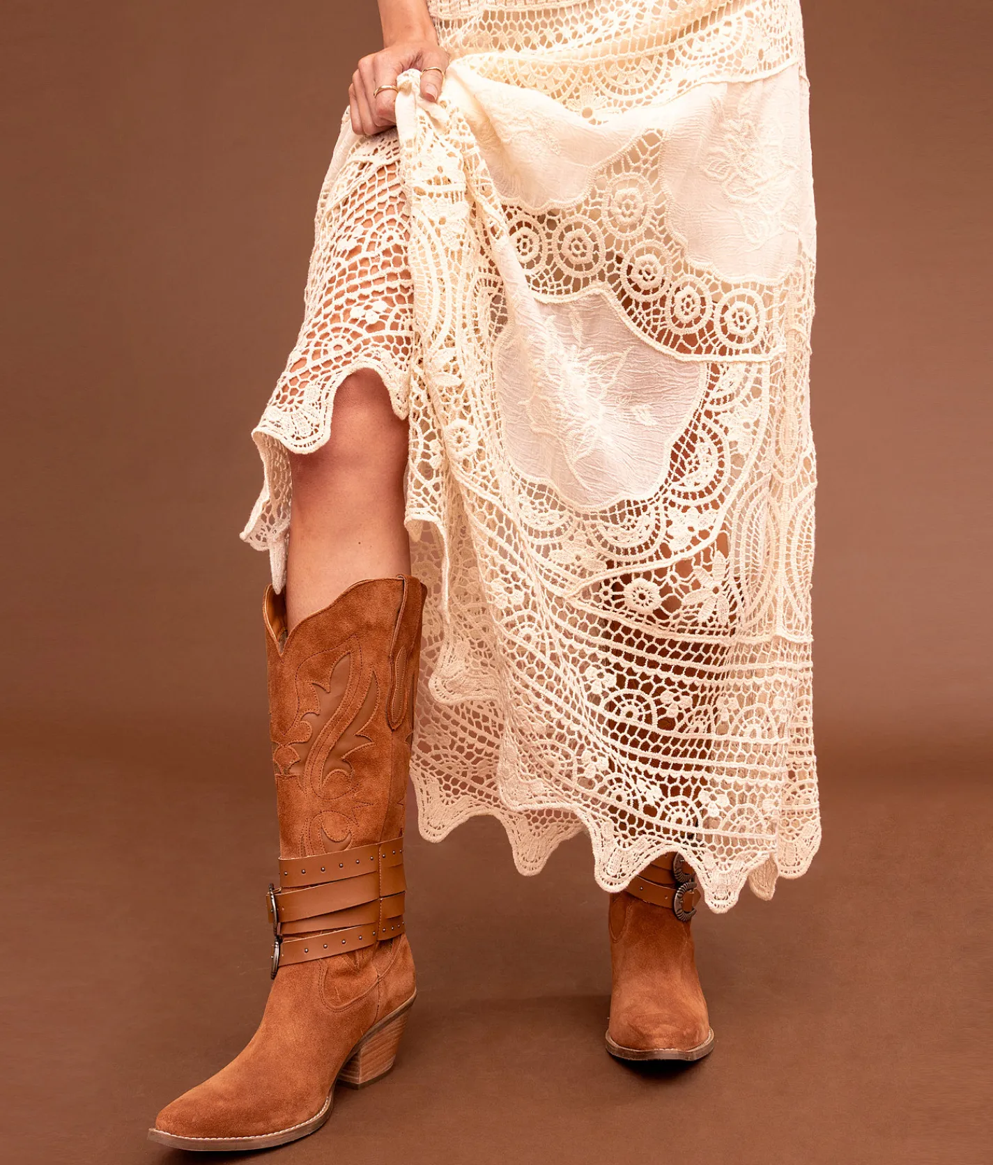 Sterling & Stitch Crochet Midi Skirt Cream Online