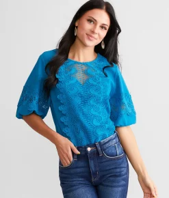 Tops | A. Peach Crochet Overlay Top Cobalt