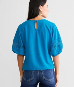 Tops | A. Peach Crochet Overlay Top Cobalt