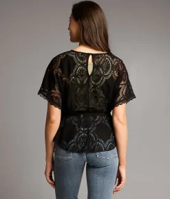 BKE Crochet Peplum Top Black New