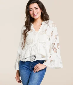 Blue B Crochet Peplum Top Off White Clearance
