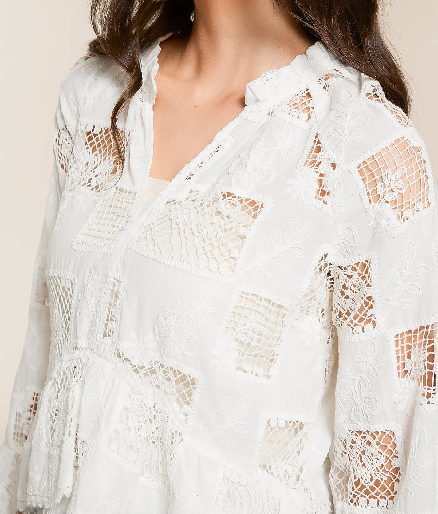 Blue B Crochet Peplum Top Off White Clearance