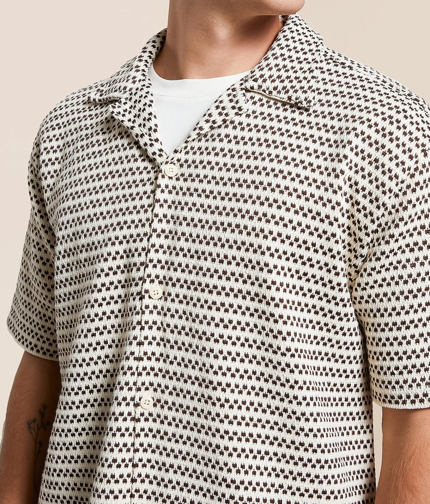 Fried Waters Crochet Shirt Brown & Ecru Online