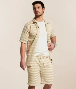 Fried Waters Crochet Striped Short Ecru Sand Sale