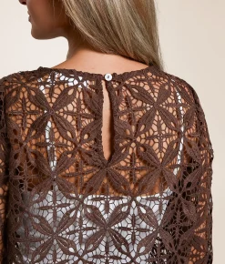 Tops | Willow & Root Crochet Sweater Brown